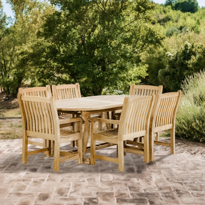 Montserrat 6 - Person Teak Solid Wood Patio Dining Set Extendable and Umbrella Hole Included Oval Table