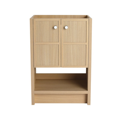 24" Freestanding Bathroom Vanity, 2-Soft Closing Door, Oak, Plywood (Excluding Sink)