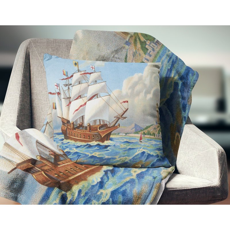 Ancien bateau à la dérive en mer - Oreiller imprimé Sea & Shore, 16 po x 1 po, Coussin décoratif