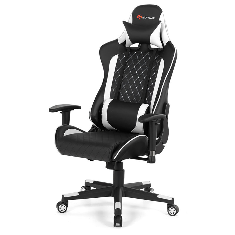 Costway Goplus Adjustable Reclining Ergonomic Faux Leather Swiveling PC & Racing Game Chair, Black/White