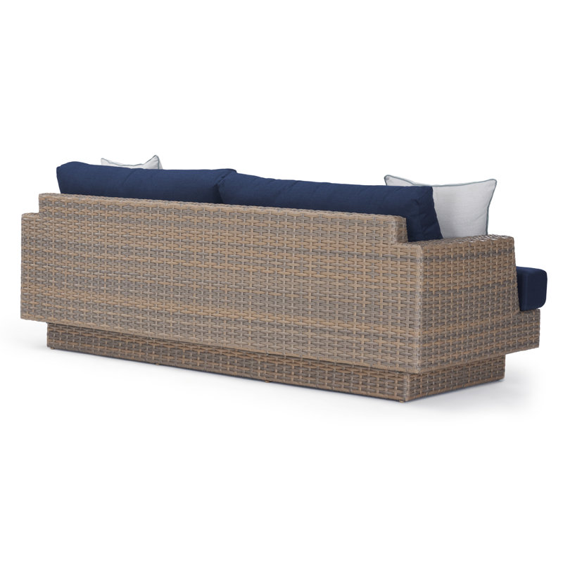 Canapé de patio d'extérieur en osier avec coussins Sunbrella Jorolf, Bleu, Miel