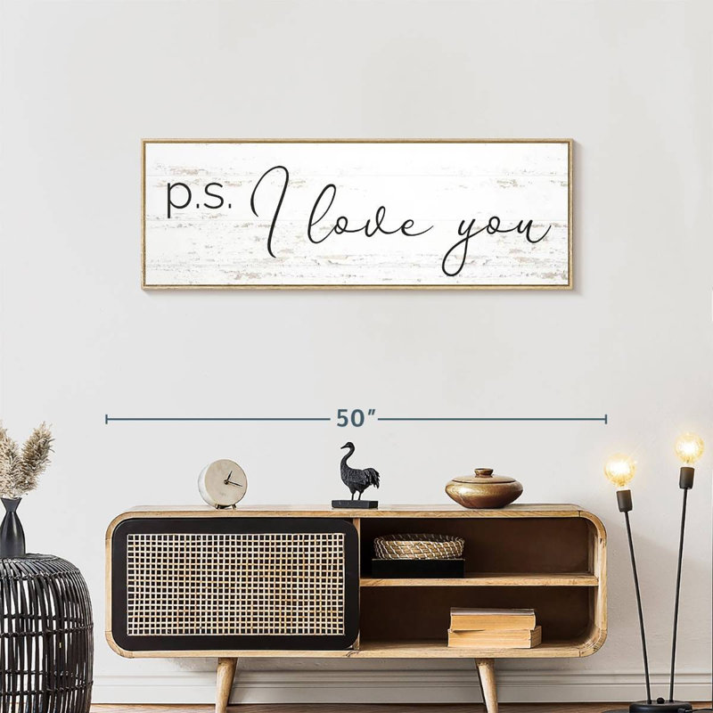 P.S. I Love You, typographie, Cadre flottant en bois naturel, 43 po x 15 po
