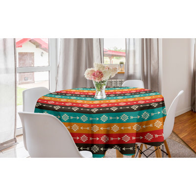 Ambesonne Aztec Round Tablecloth, Ethnic Ornamental Colorful Direction Pointers Pattern Horizontal Composition, Circle Table Cloth Cover For Dining Room Kitchen Decoration, 60", Multicolor