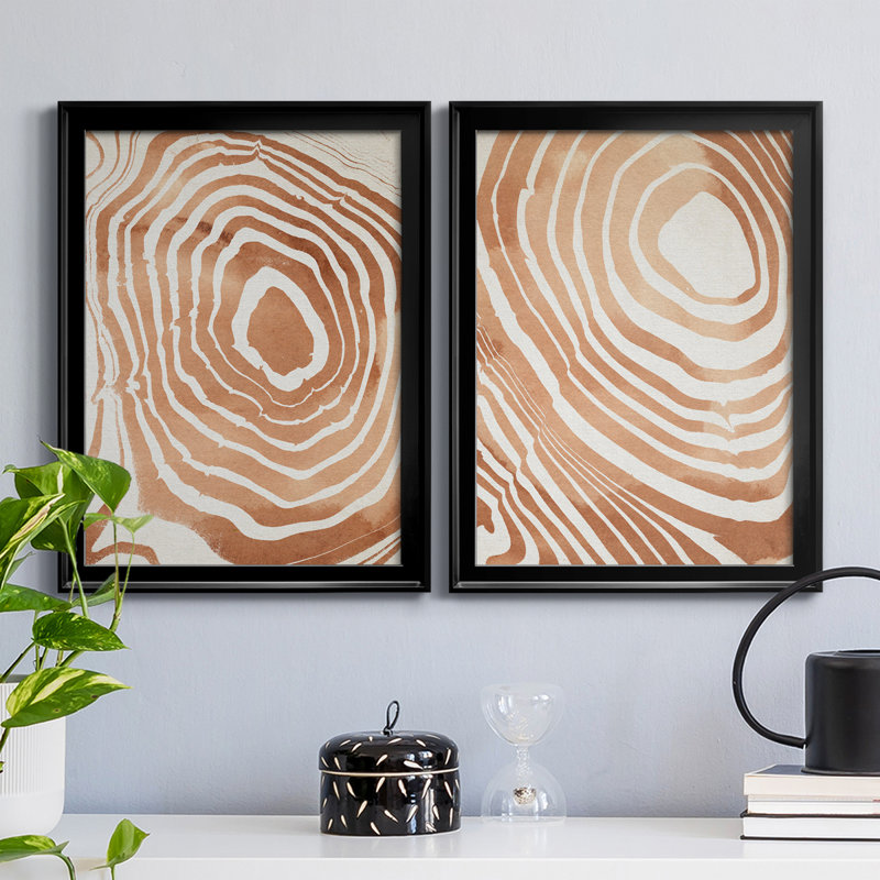 Reproduction encadrée de qualité supérieure «Wood Grain Suminagashi III» - prête à être accrochée, Noir