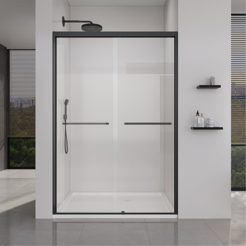 44-48*72 INCH Frame Double Sliding Soft-Close Shower Doors, Bathroom Sliding Shower Door,  (6Mm) Thick SGCC Tempered Glass Door For Bathroom Door ,Matte Black