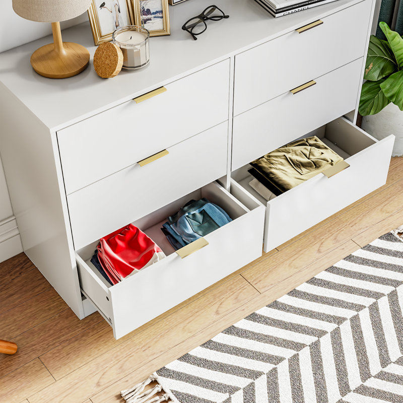 6 Drawer 47.1" W Wood Modern Double Dresser, White