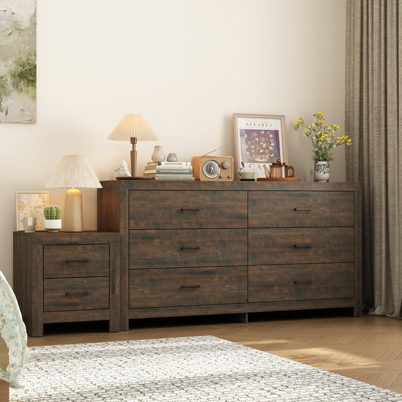 Ensemble de chambre à coucher avec table de chevet et commode, Beige