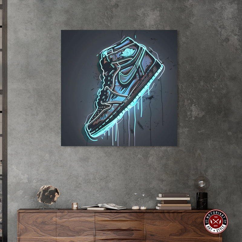 12" x 12" Neon Sneaker Canvas Wall Art in Black and Blue