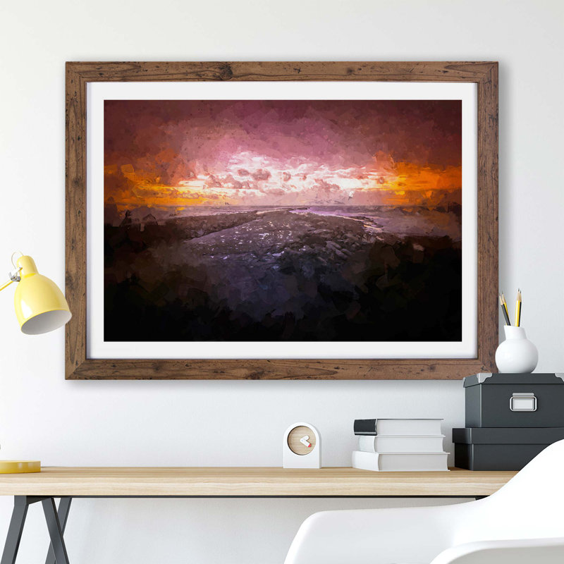 Filey Brigg In North Yorkshire - Single Picture Frame Painting, 62cm H x 87cm W x 2cm D, Walnut