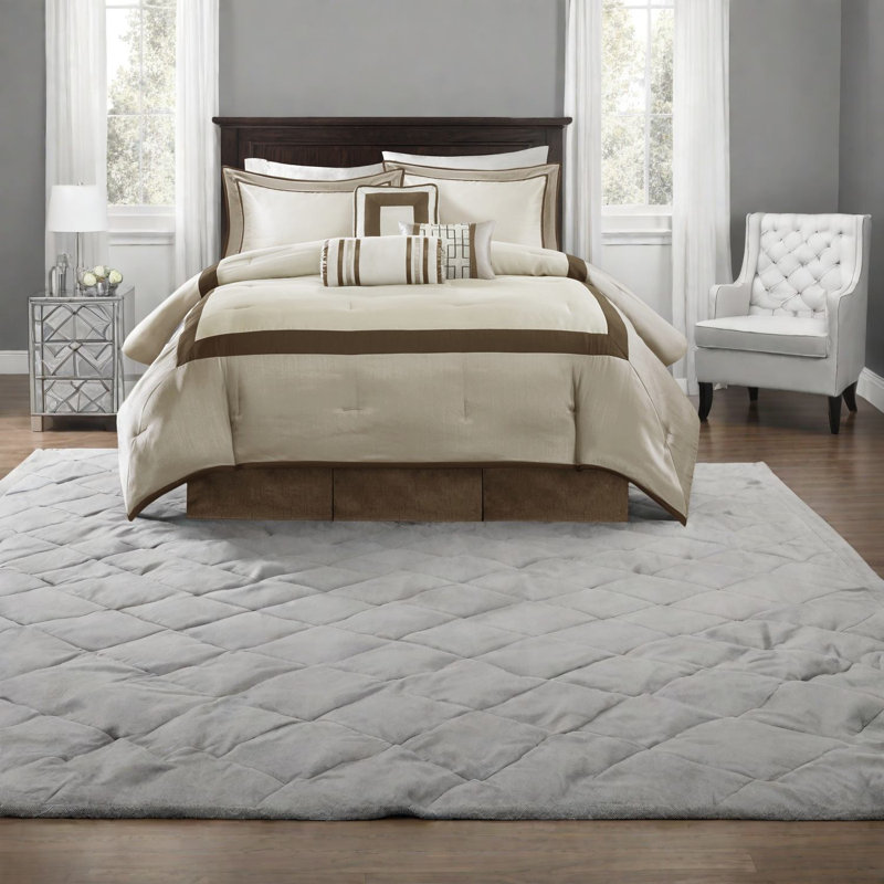 Ensemble de literie luxueuse 7 pièces, polyester brun taupe, charme d'hôtel