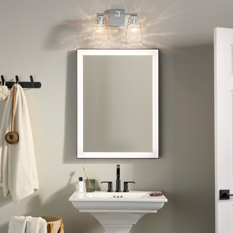 Éclairage pour salle de bain 2 lumières 14,25 po avec verre d'eau, Clair, Nickel poli