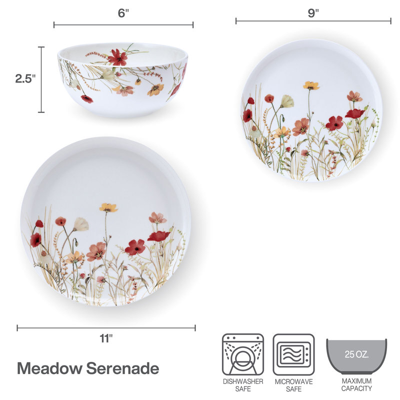 Mikasa Meadow Serenade Dinnerware Set, 12 Piece, Service For 4