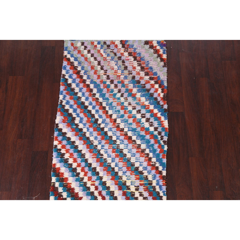 Tapis de couloir oriental à carreaux marocain noué à la main 3 x 7