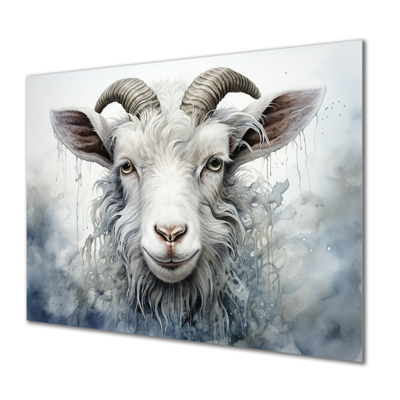 Portrait de chèvre broutant blanc - Art mural en métal animal de chèvre MT134210, H 12 po x l 20 po x P 1 po