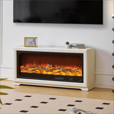 Console 62 po avec foyer électrique en bois massif blanc