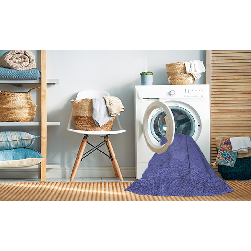 Tapis 100% bleu à motif lavable à la machine 2989 19, Rond 3 pi