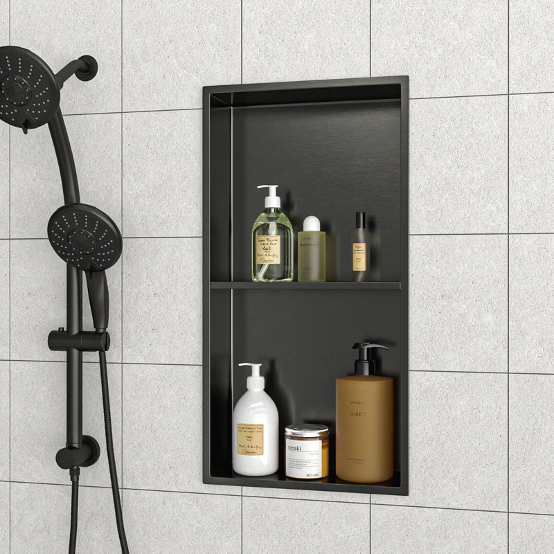 Double tablette 13 "X 25" en acier inoxydable pour niche de douche, bronze industriel, Bronze industriel-noir