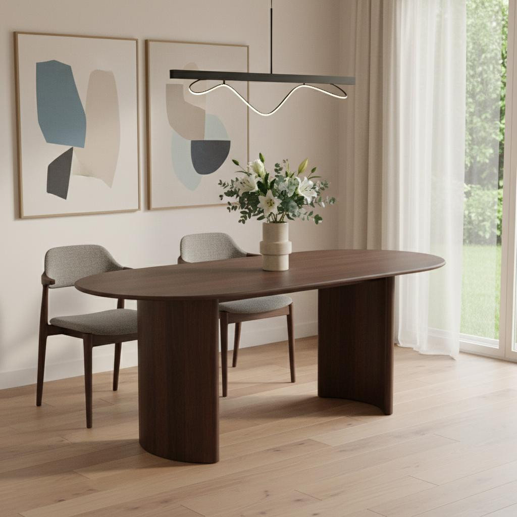 HomeRoots 66" Brown Solid Wood Double Pedestal Base Oval Dining Table ...