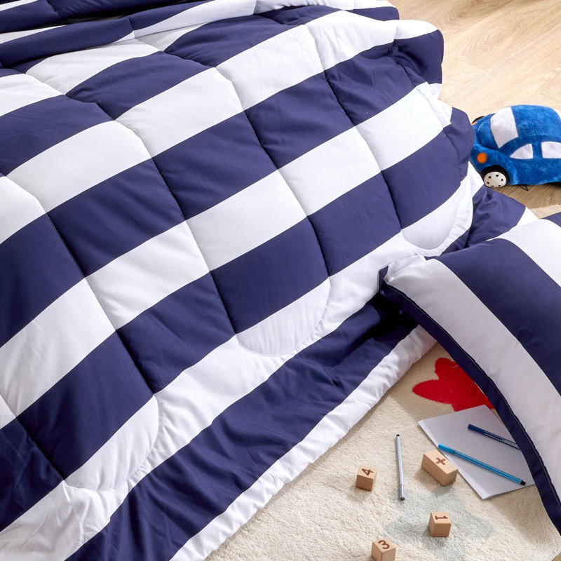 Rugby Stripe Comforter Set , Twin Comforter + 1 Standard Sham, Navy Blue
