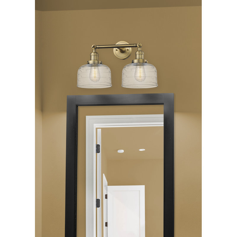 Bell - 2 Light 19" Bath Vanity Light, 6 Watt Vinage LED Bulb, Antique Copper, Clear Deco Swirl