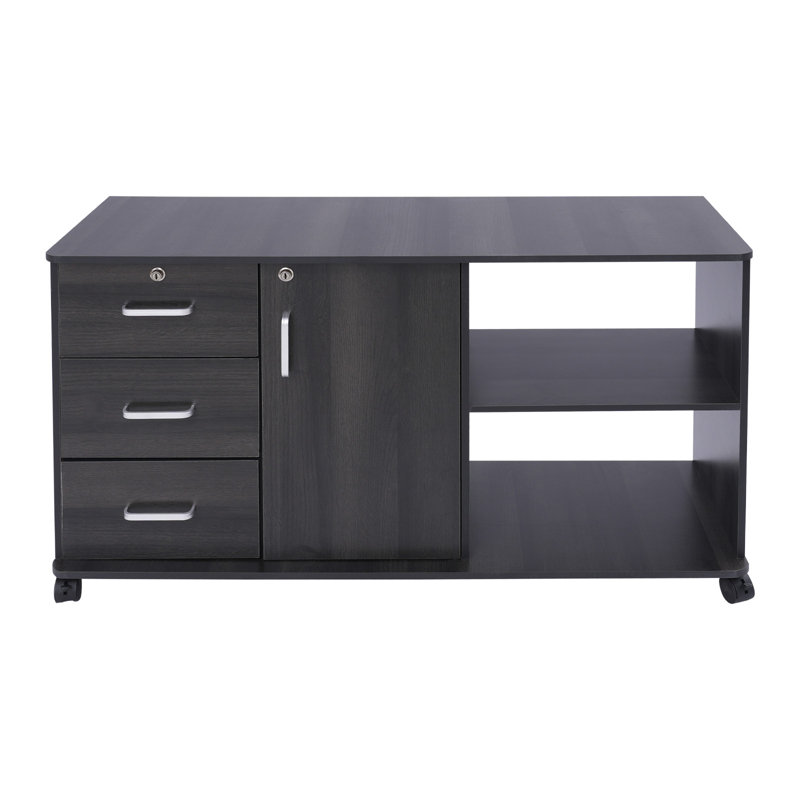 Mobile Freestanding File Cabinet For Home Office With Lock, Matte Black