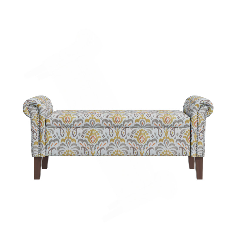 Repose-pieds avec rangement Conrad (SEULEMENT UN OTTOMAN), Gris/Jaune