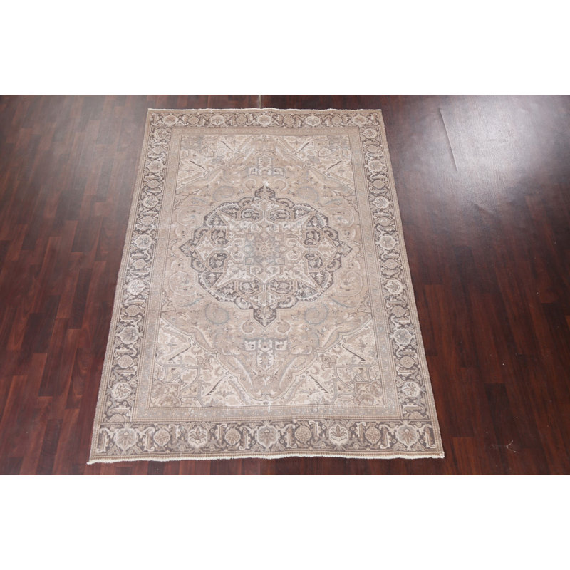 Très bon (velours uniformément bas) Heriz beige géométrique; oriental