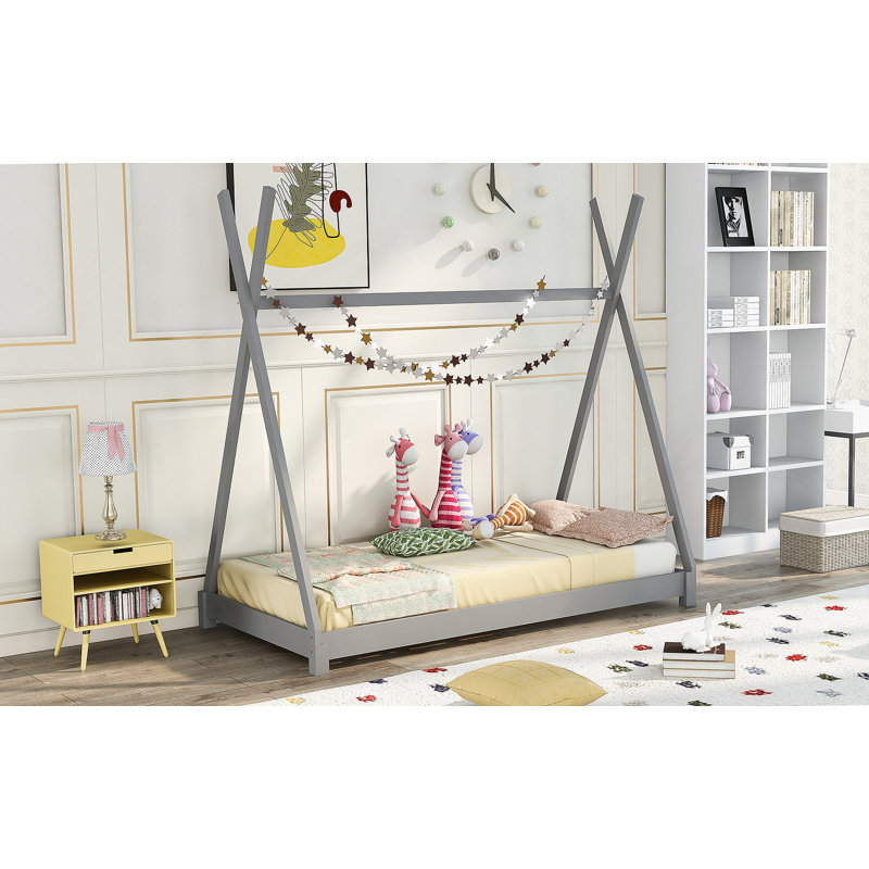 Lit plateforme House avec structure triangulaire, Gris