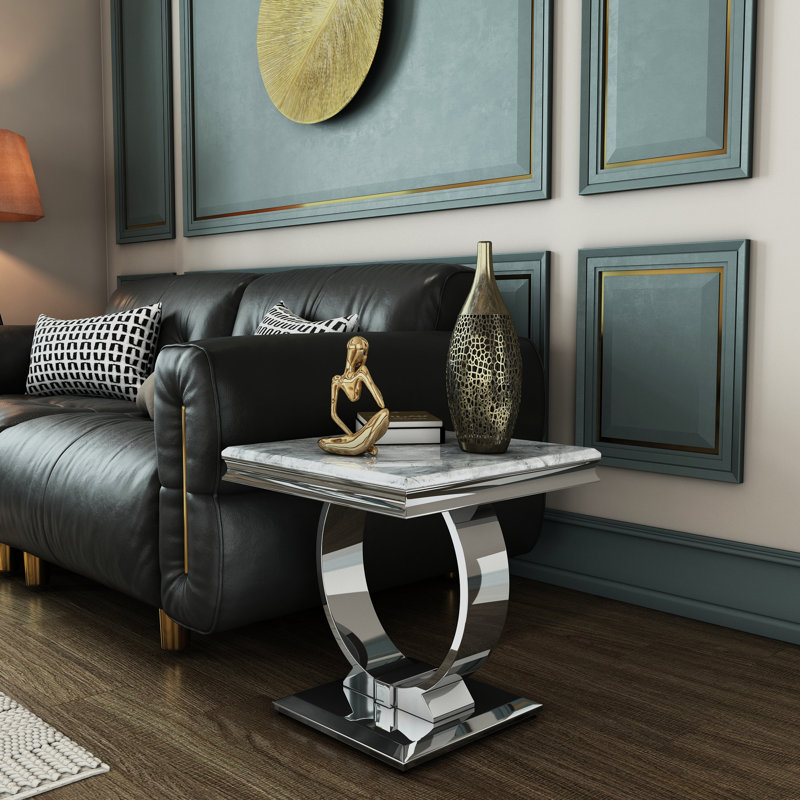 3 Piece Coffee Table Set With Console Table And End Tables With Mirrored Silver U-Base