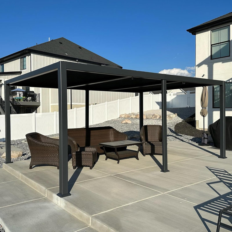 Aluminum Louvered Pergola, 92.58"H x 209.84"W x 137.2"D
