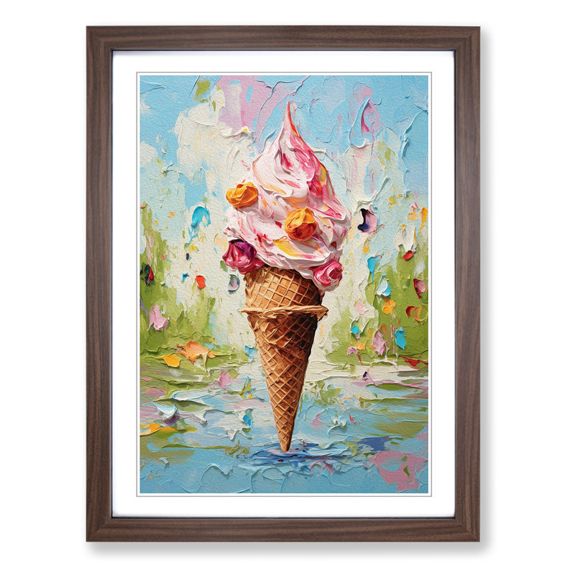 Ice Cream Impressionism - Single Picture Frame Print on Wood, 34cm H x 25cm W x 2cm D, Walnut