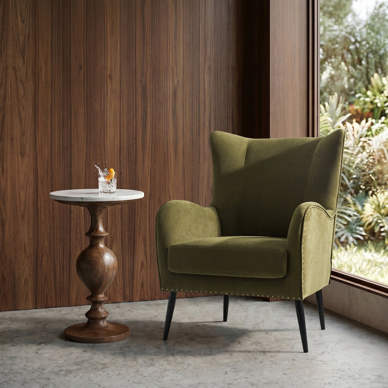 Fauteuil à oreilles transitionnel en chenille l 29,25 po Desilva, Moss