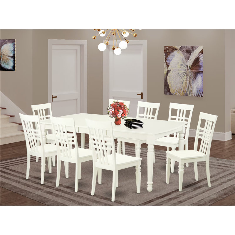 Ensemble de mobilier de salle à manger 9 pièces comprenant une table de cuisine rectangulaire avec rallonge papillon et 8 chaises de salle à manger, 42 x 78 pouces, lin blanc