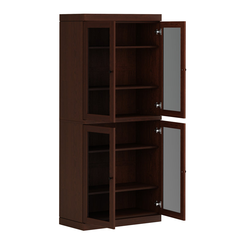 Palace Imports Premium 100% Solid European Oak 6-Shelf Modular Bookcase with Tinted Glass Doors – 32" Wide, 71.5" Tall, 2