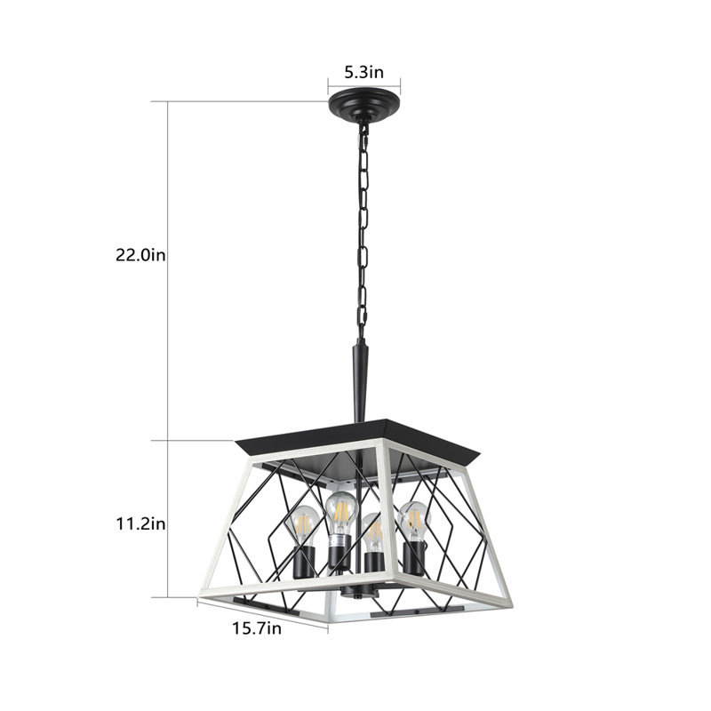 Lustre suspendu industriel 16 lumières à 4 lumières de 16 po, conception de cage en métal moderne, lumière suspendue réglable pour la salle à manger, la cuisine et le salon (sans ampoules)