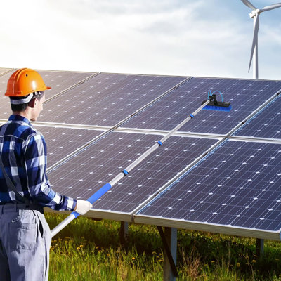 Ensemble de poteau alimenté à l'eau, poteau de nettoyage de panneau solaire de 12 pi avec poignée extensible, tête de brosse rotative à 180 ° et tuyau de 65,6 pi, outil de nettoyage de vitres pour l'extérieur et le ménage pour la terrasse du panneau solaire de caravane