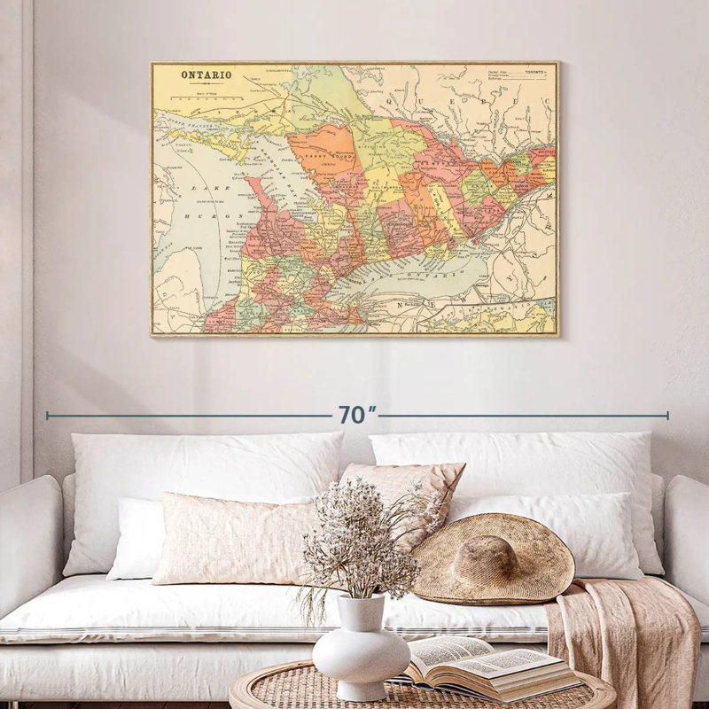 Carte de Ontario, Cadre flottant en bois naturel, 46 po x 31 po