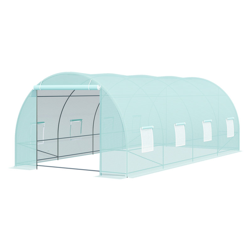 Serre tunnel Outsunny 6 m x 3 m avec fenêtres et porte enroulables, ensemble de serre de jardin à structure en acier robuste