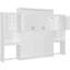 Grand lit en blanc avec bureau, meuble-lavabo et armoire, fonctionnel pour les espaces de chambre à coucher à usages multiples