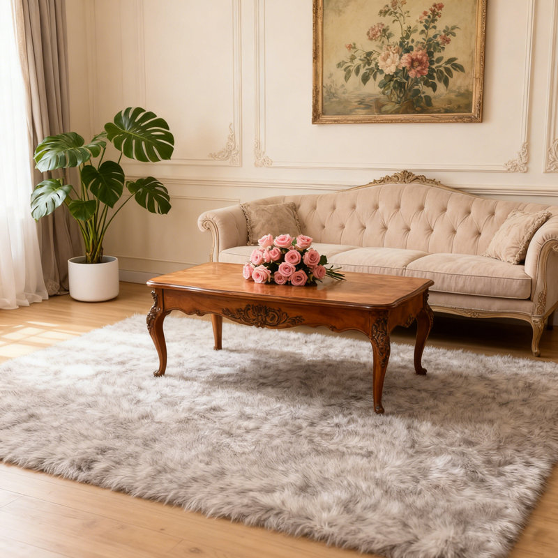 Plush Faux Sheepskin White Rug, Rectangle 5' x 8'