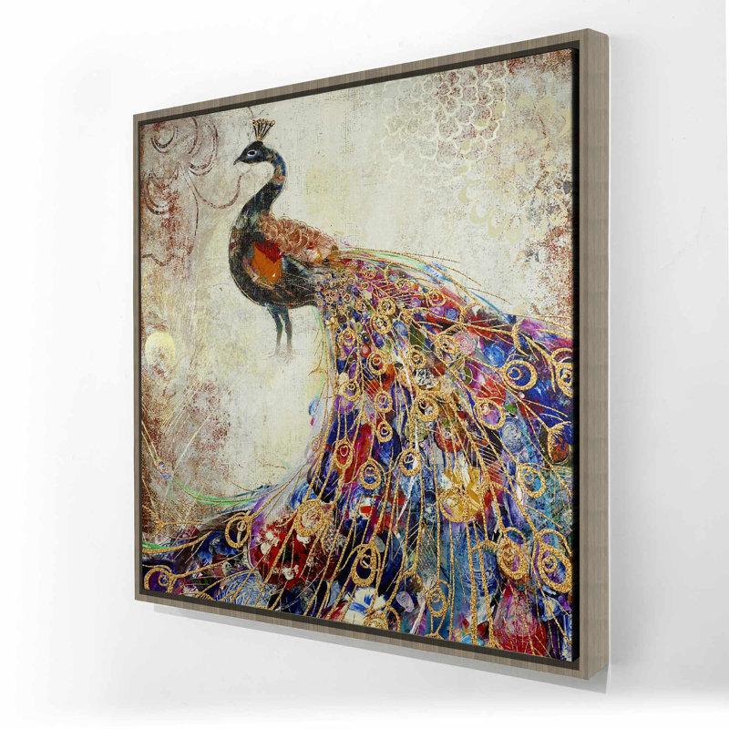 Toile majestueuse paon | Art encadré orange pour chambre à coucher, Brun