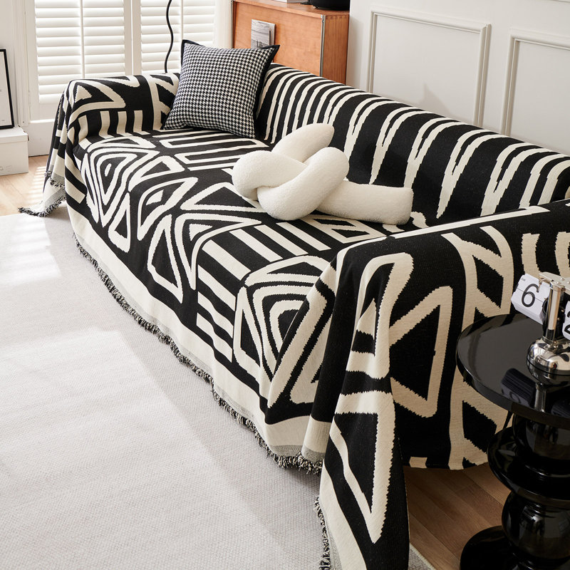 Housse pour canapé modulaire Boho Chenille, H 71 po x l 134 po x P 0,1 po, Noir
