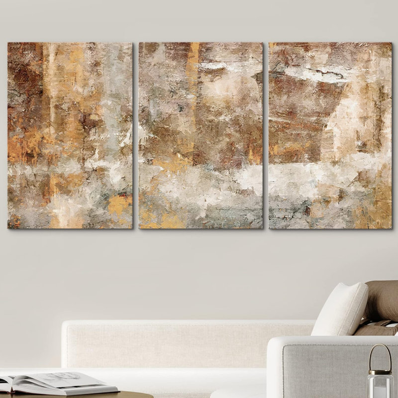 «Minimal Brown», 3 pièces sur toile, H 36 po x l 72 po, Toile tendue