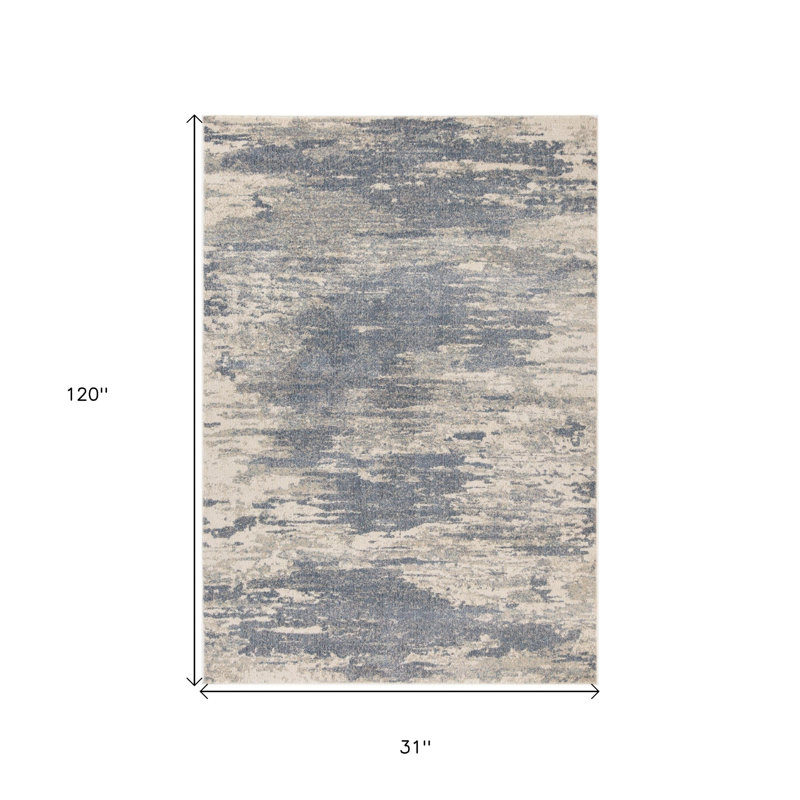 2' X 3' Gray Abstract Power Loom Area Rug, Runner 2'7" x 10'