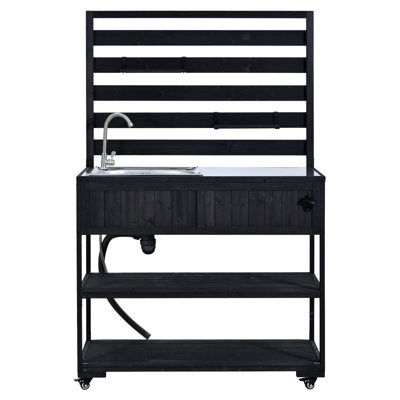 Garden Potting Bench With Sink And  Movable Shelves And Bottle Opener