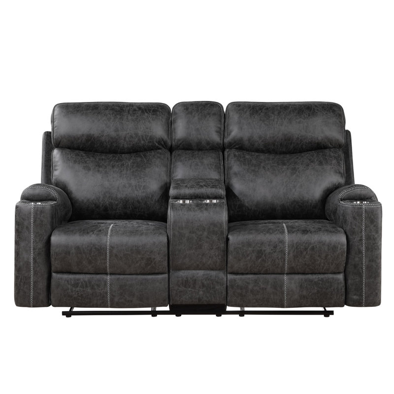 Causeuse inclinable manuelle en microfibre Hirah avec fonction porte-gobelet et port USB intégré