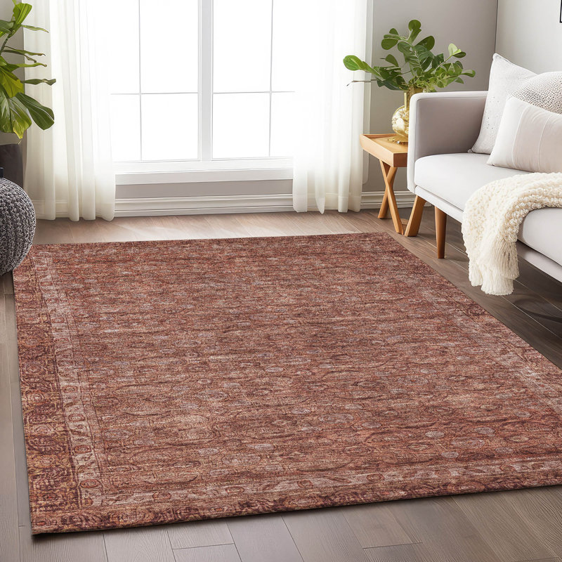 Terracotta Flat Woven Rectangular Synthetic Washable Rug 5' x 7'