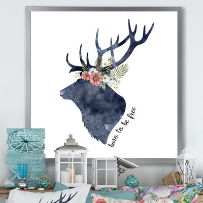 «Botanical Deer Head Silhouette», reproduction d'art sur toile