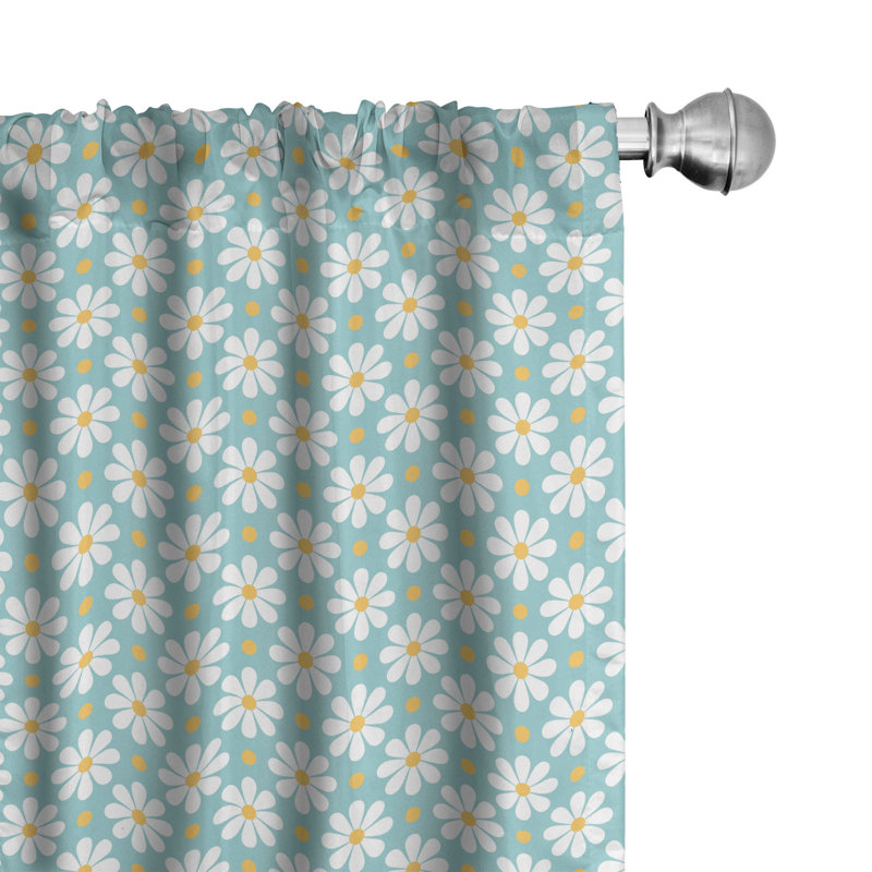 Rideaux 4 panneaux East Urban Home Daisy, pois fleurs de camomille, moutarde écume de mer, L 56 po x L 84 po