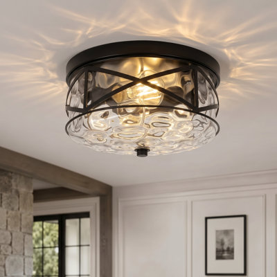 Alixandra 2-Light Flush Mount Glass Ceiling Light with Metal Frame
